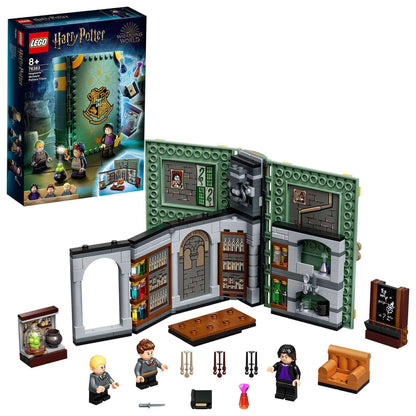 LEGO® Harry Potter Hogwarts Potions Class Set 76383 with characters, potions, and magical book design.