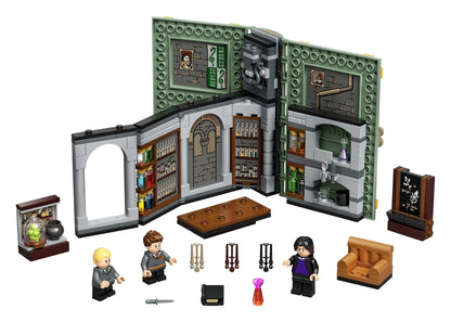 LEGO® Harry Potter Hogwarts Potions Class Set 76383 with characters in a magical book playset.