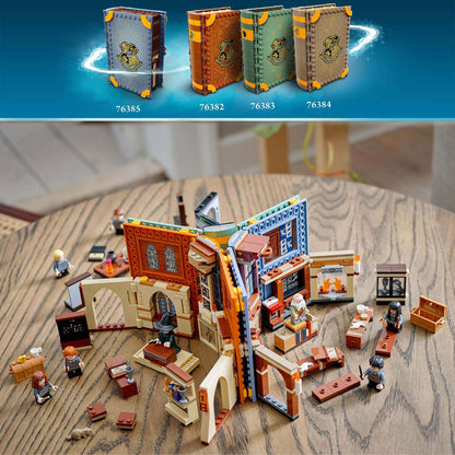 LEGO Harry Potter Hogwarts Charms Class Set 76385, colorful book playset featuring mini figures and classroom details.