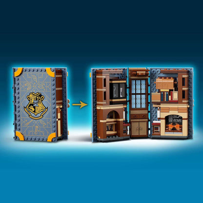 LEGO Harry Potter Hogwarts Charms Class Set 76385, magical book playset with detailed classroom interior.