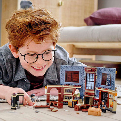 Child enjoying the LEGO Harry Potter Hogwarts Charms Class Set 76385, engaging in imaginative play.