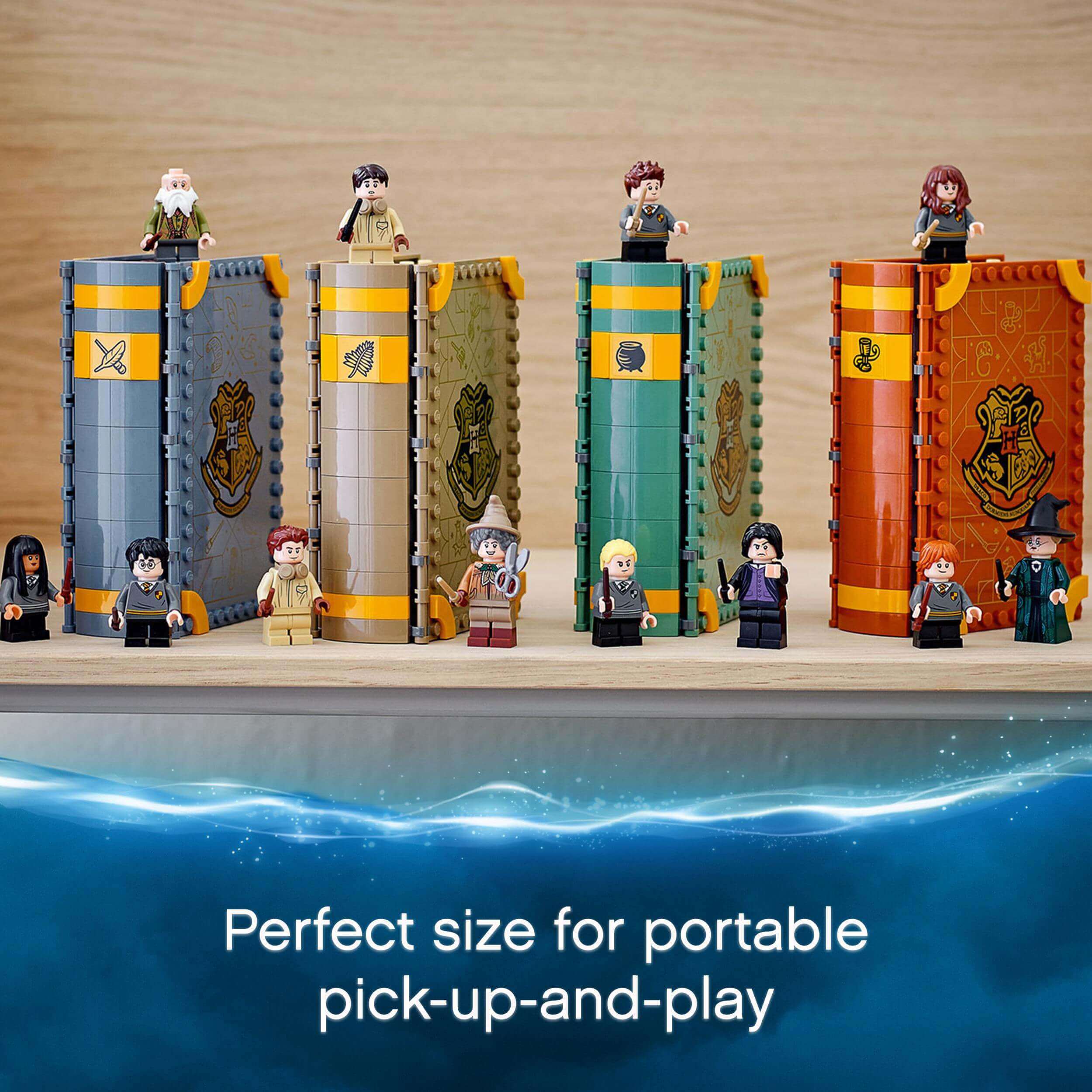LEGO Harry Potter Hogwarts Charms Class Set 76385, portable magical playset with character minifigures.