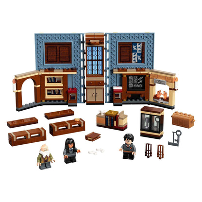 LEGO Harry Potter Hogwarts Charms Class Set 76385 features a detailed classroom with minifigures and magical elements.