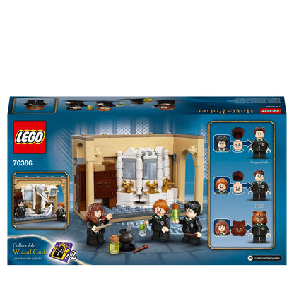LEGO Harry Potter Hogwarts Potion Mistake Set 76386 with characters and potion ingredients in Hogwarts bathroom.