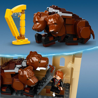 LEGO Harry Potter Hogwarts Fluffy Encounter playset featuring Fluffy the 3-headed dog and a harp.