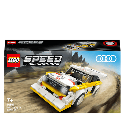 LEGO® Speed Champions set 76897 featuring Audi Sport Quattro S1 model car for racing enthusiasts and collectors.