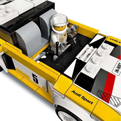 LEGO Speed Champions Audi Sport Quattro S1 set 76897 with driver, featuring detailed interior and classic design.