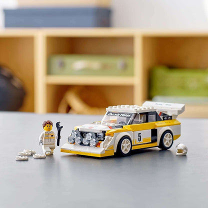 LEGO Speed Champions Audi Sport Quattro S1 set 76897 with race car model and minifigure. Perfect for racing fans.