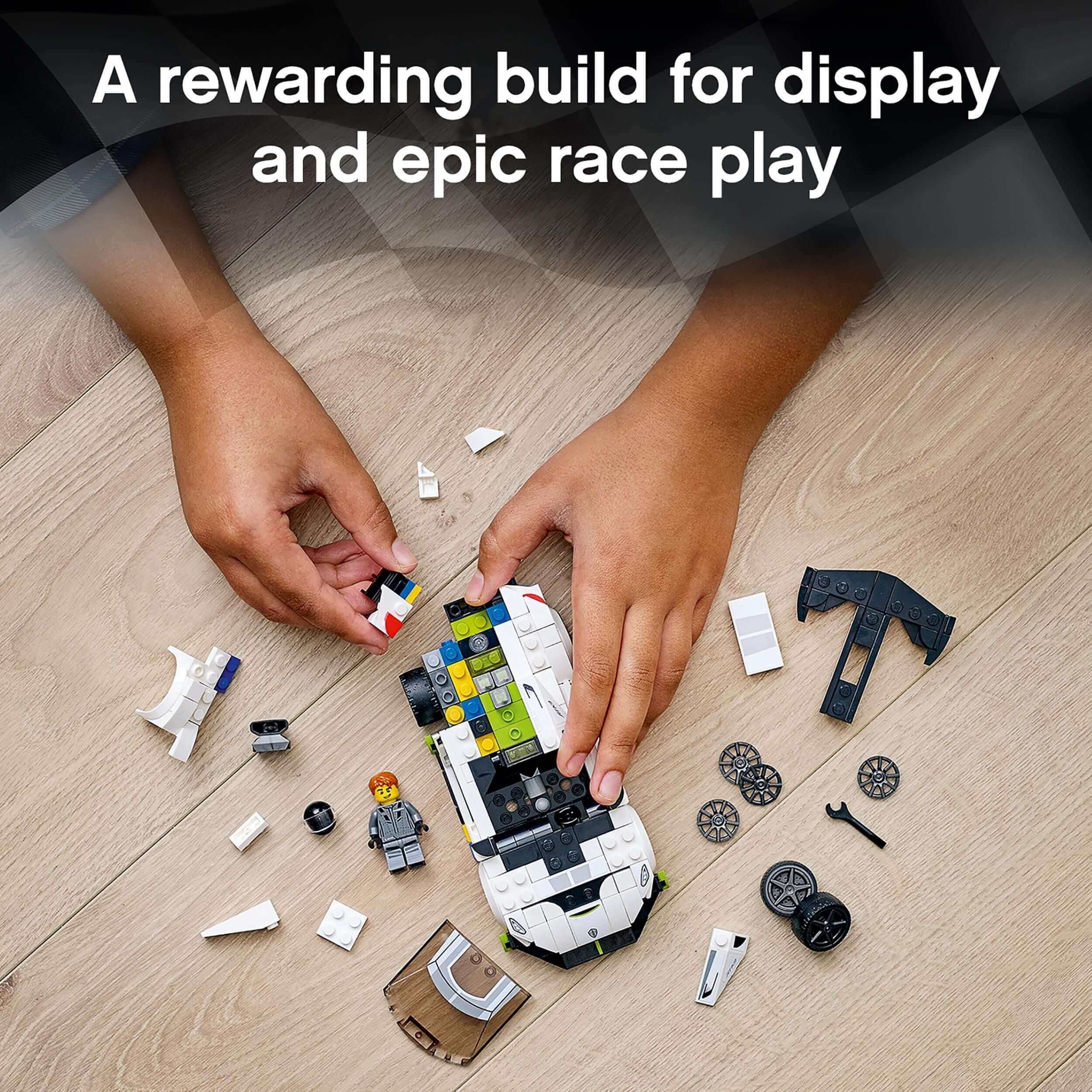 LEGO Speed Champions Koenigsegg Jesko car toy build for display and racing fun, with colorful pieces and LEGO mini-figure.
