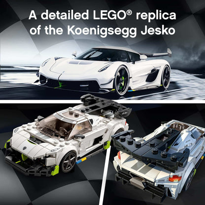 Detailed LEGO® Koenigsegg Jesko replica, perfect for kids and car enthusiasts to play and display.