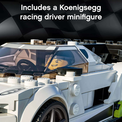 LEGO® Speed Champions Koenigsegg Jesko car toy with racing driver minifigure for play and display.