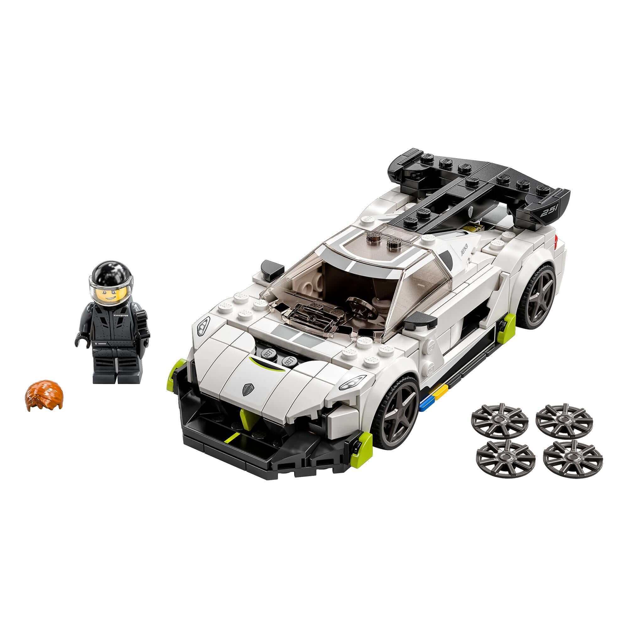 LEGO® Speed Champions Koenigsegg Jesko car toy set 76900 with minifigure and accessories for creative play.