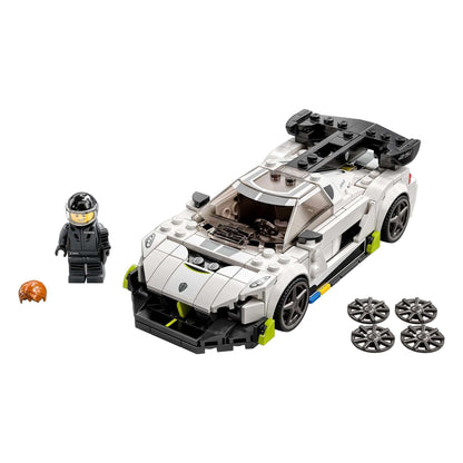 LEGO® Speed Champions Koenigsegg Jesko car toy set 76900 with minifigure and accessories for creative play.