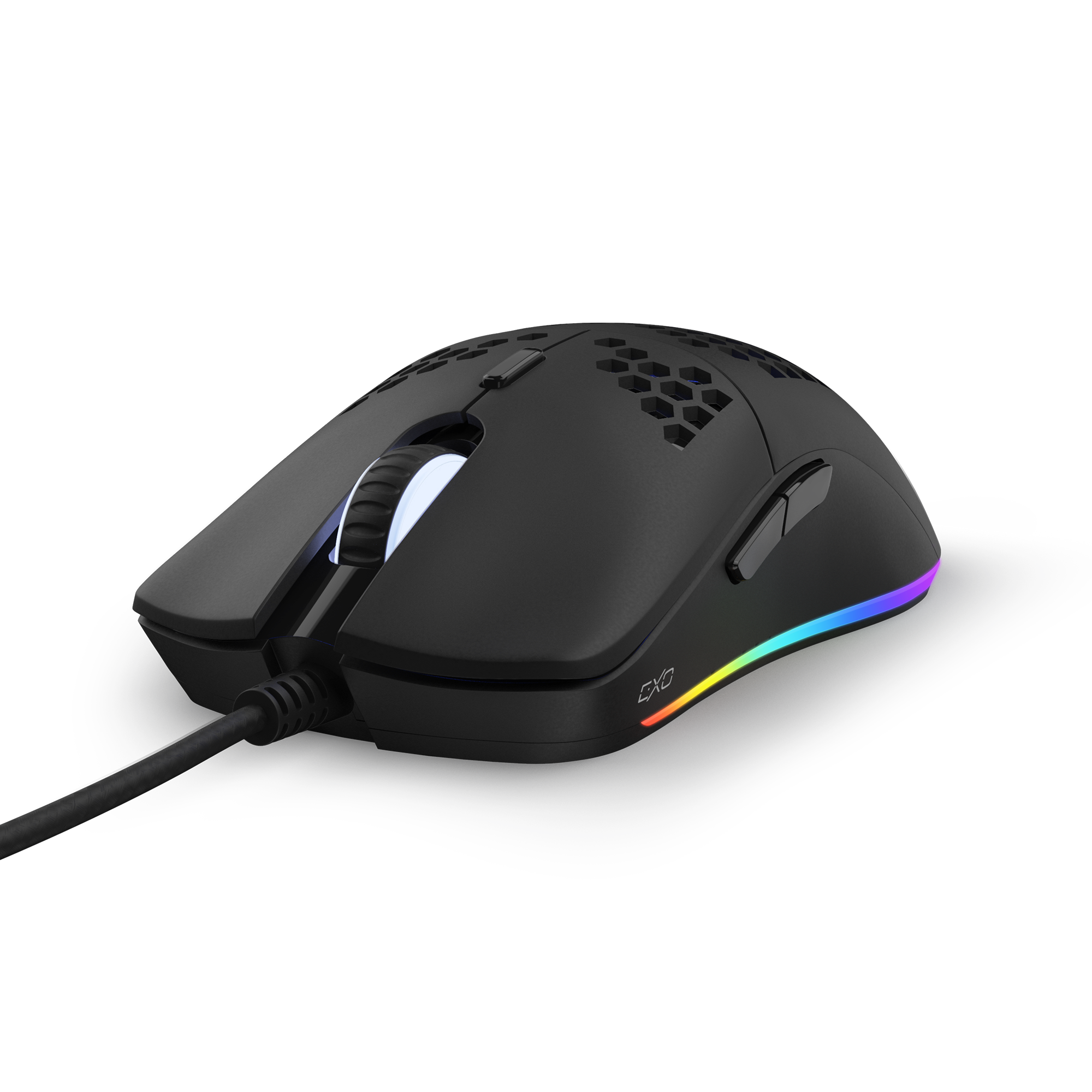 Tecware EXO Elite RGB gaming mouse featuring a lightweight design and advanced PIXART 3389 sensor.