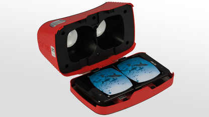 RedboxVR classroom kit featuring Homido Grab VR viewers with adjustable lenses for immersive virtual experiences.