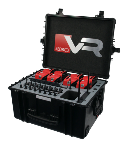 RedboxVR Classroom VR/AR kit in a sturdy case housing student and teaching devices with intelligent charging.