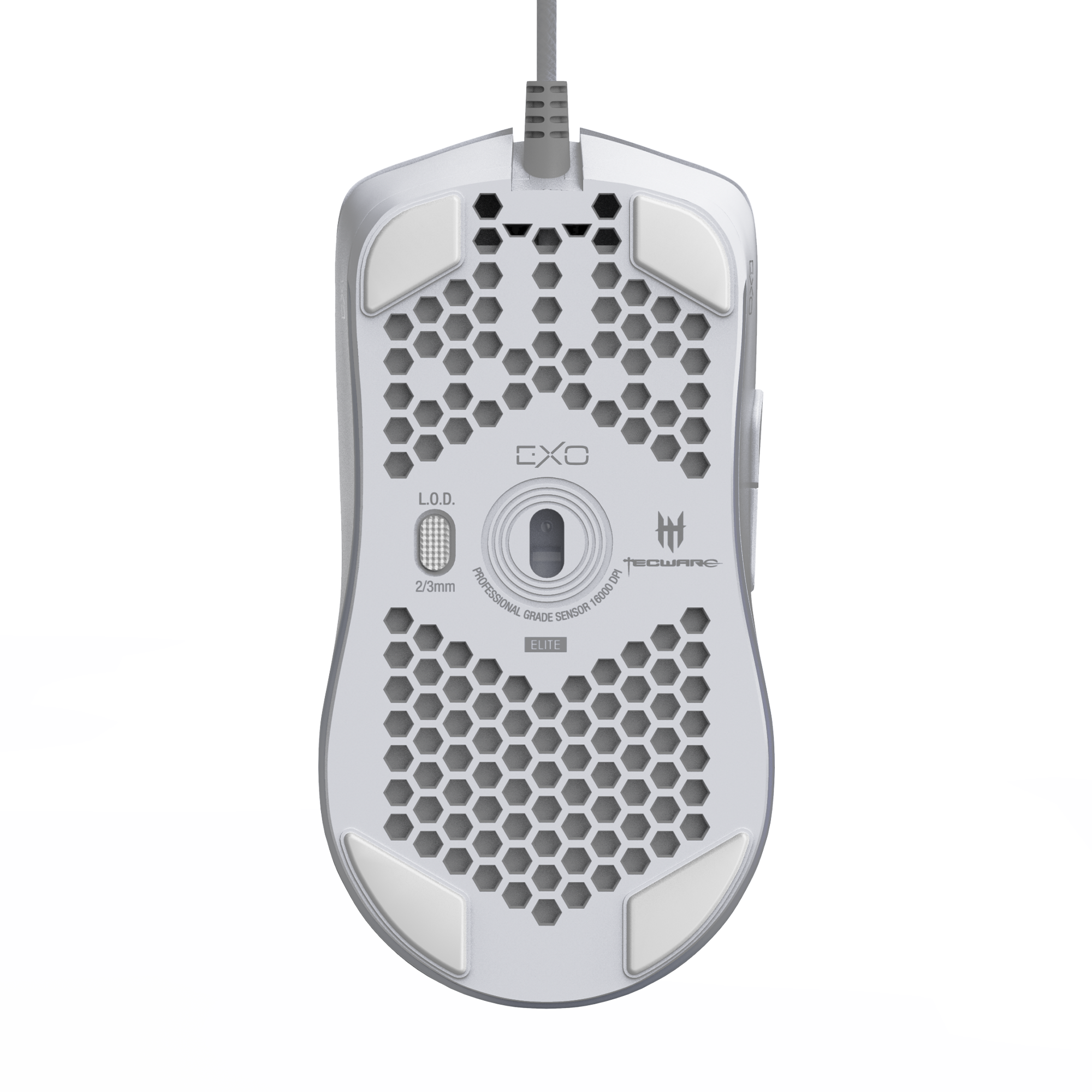 Tecware EXO Elite RGB gaming mouse, featuring a lightweight design and advanced PIXART 3389 sensor for precision performance.