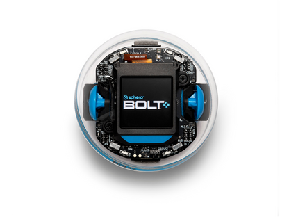Top view of Sphero BOLT+ programmable robot showcasing its vibrant LCD display and sensors for engaging coding education.