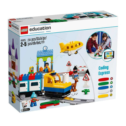 LEGO Education Coding Express 45025 set with colorful blocks, train, and educational coding activities for children.