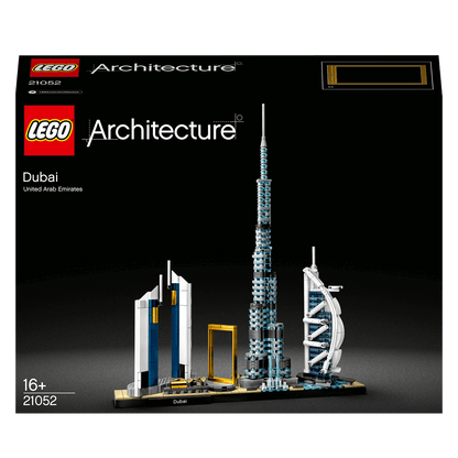 LEGO® Architecture Dubai Skyline Collection Set 21052 featuring iconic Dubai landmarks in detailed building models.