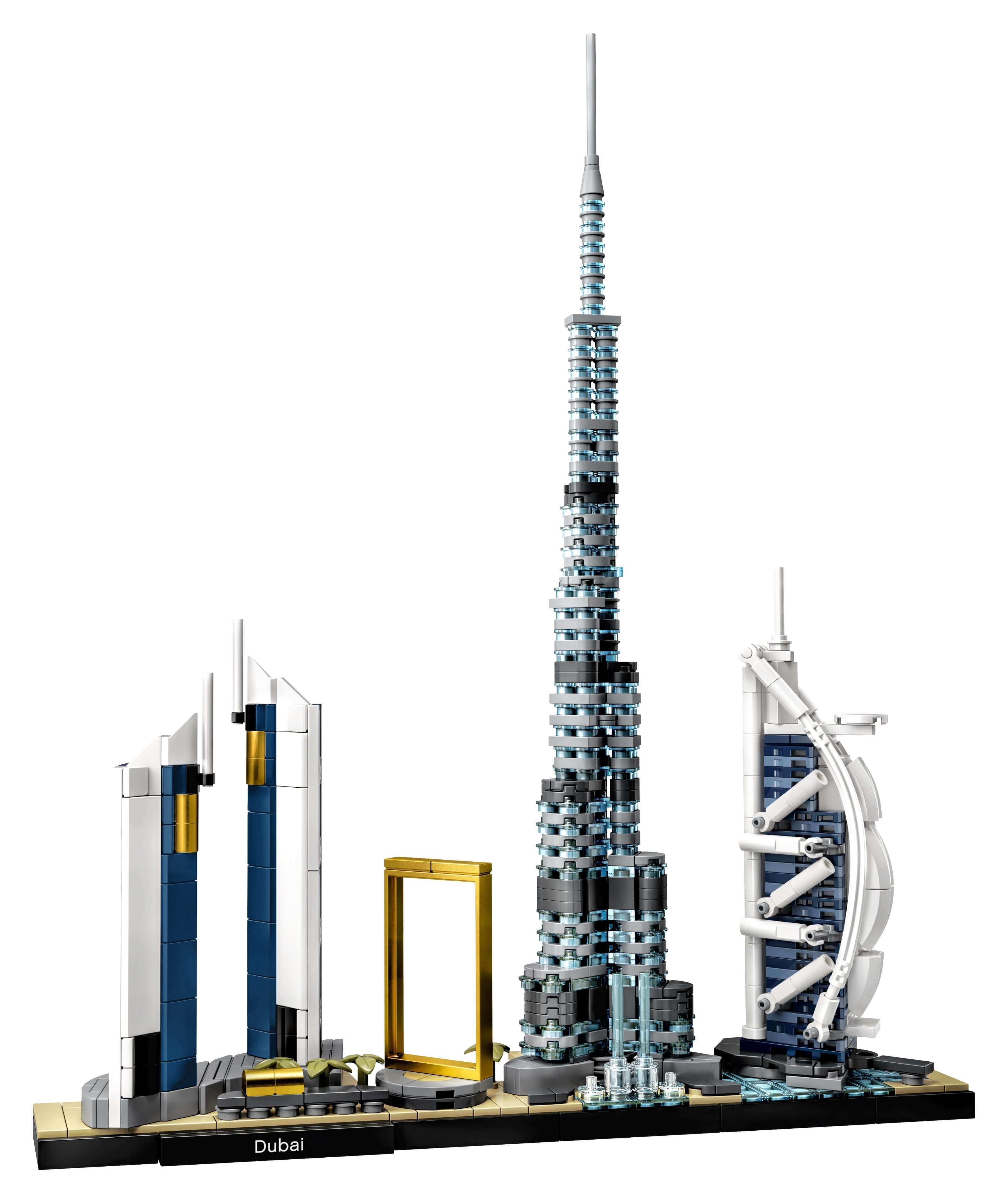 LEGO Architecture Dubai Skyline Collection Set 21052 featuring iconic Dubai landmarks in detailed model form.