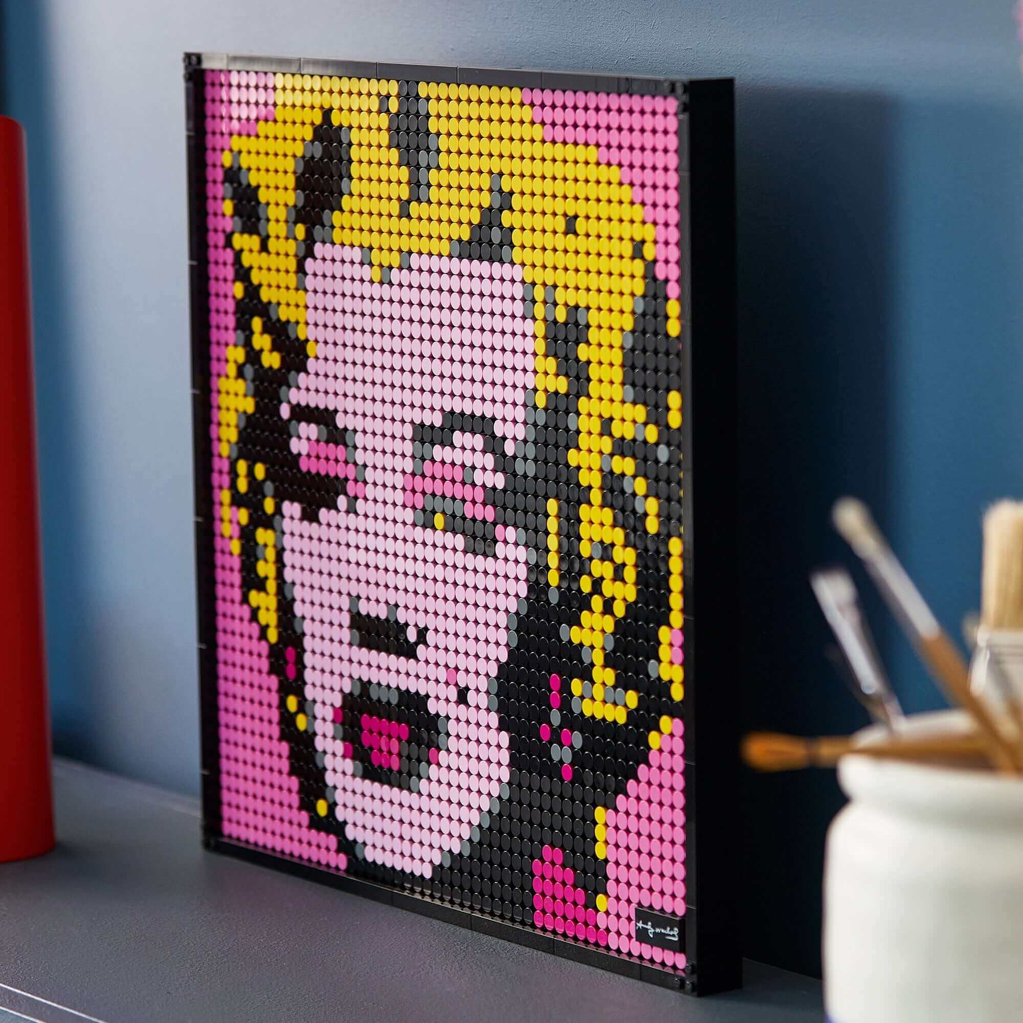 LEGO® Art Andy Warhol’s Marilyn Monroe wall art set 31197 showcasing vibrant colors and creative design.