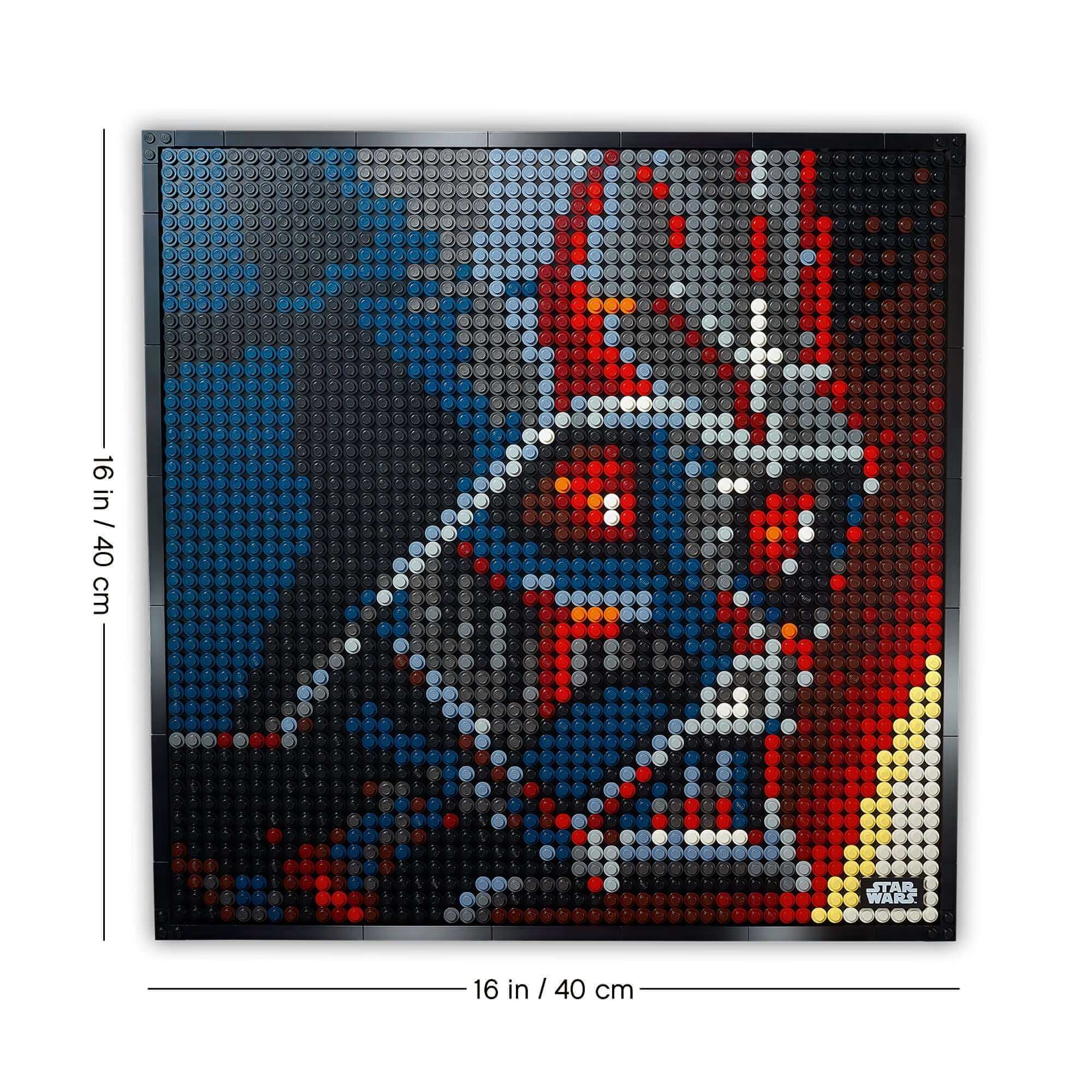 LEGO® Art Star Wars The Sith 31200 set featuring detailed Darth Vader wall art design, 16x16 inches in size.