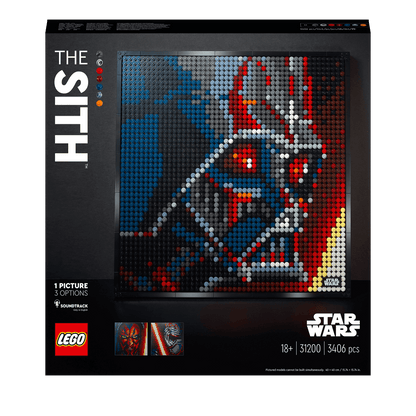 LEGO® Art Star Wars The Sith Building Set 31200 featuring detailed wall art with immersive soundtrack for active relaxation.