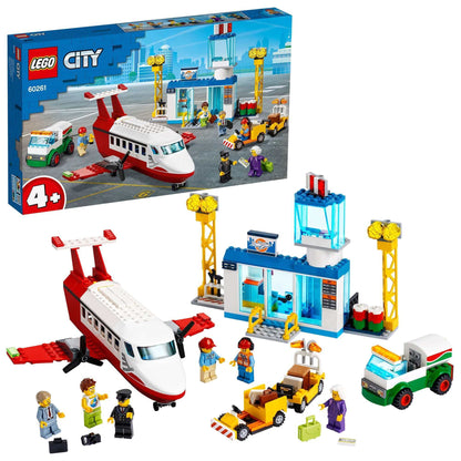 LEGO® City 4+ Central Airport Charter Toy 60261 set with terminal, charter plane, vehicles, and 6 minifigures.