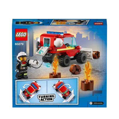 LEGO® City Fire Hazard Truck Toy 60279, featuring a firefighter, flames, and turning action elements for kids.