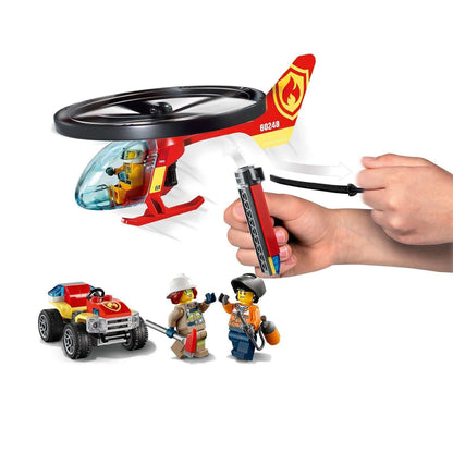 LEGO® City Fire Helicopter Response Set 60248 featuring helicopter, ATV, and minifigures Freya McCloud and firefighters.