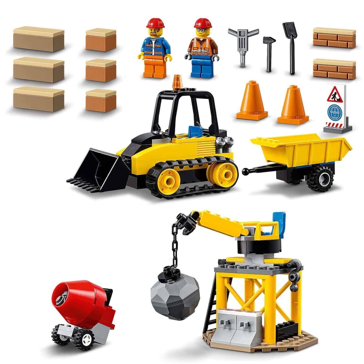LEGO® City Great Vehicles Construction Bulldozer 60252 with workers, tools, and building site accessories.