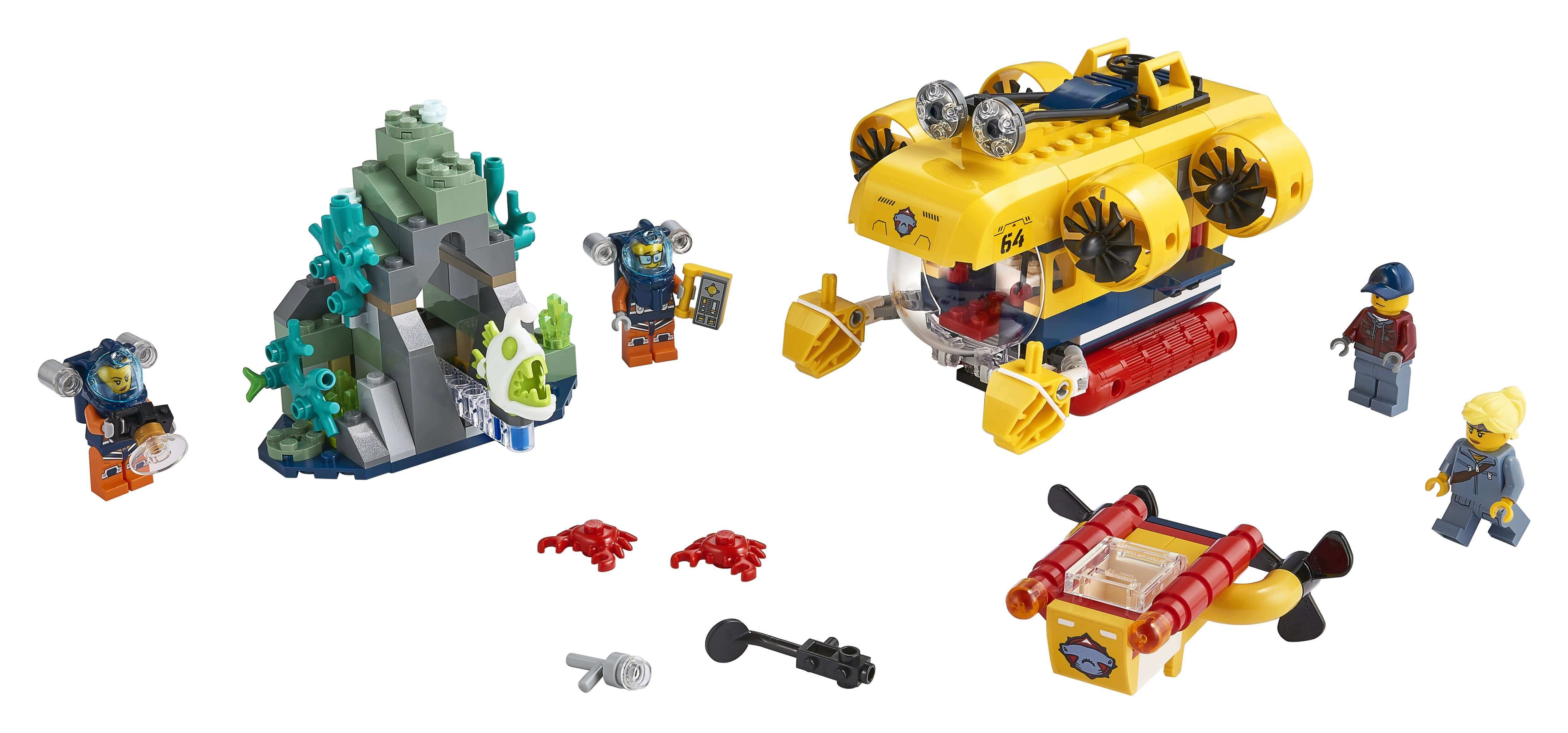LEGO® City Ocean Exploration Submarine Set 60264 featuring submarine, divers, and marine life for kids' play.