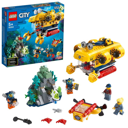 LEGO City Ocean Exploration Submarine Set 60264 for kids, featuring a submarine, divers, and underwater exploration themes.