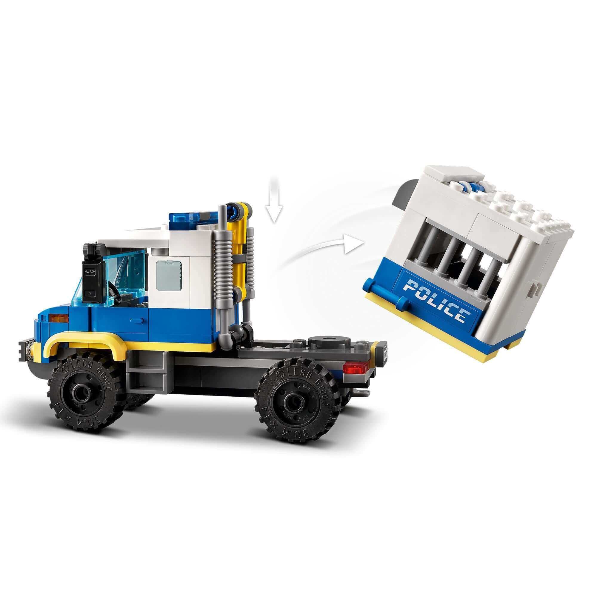 LEGO® City Police Prisoner Transport Truck 60276, featuring a blue police truck and removable prison cell for exciting play.