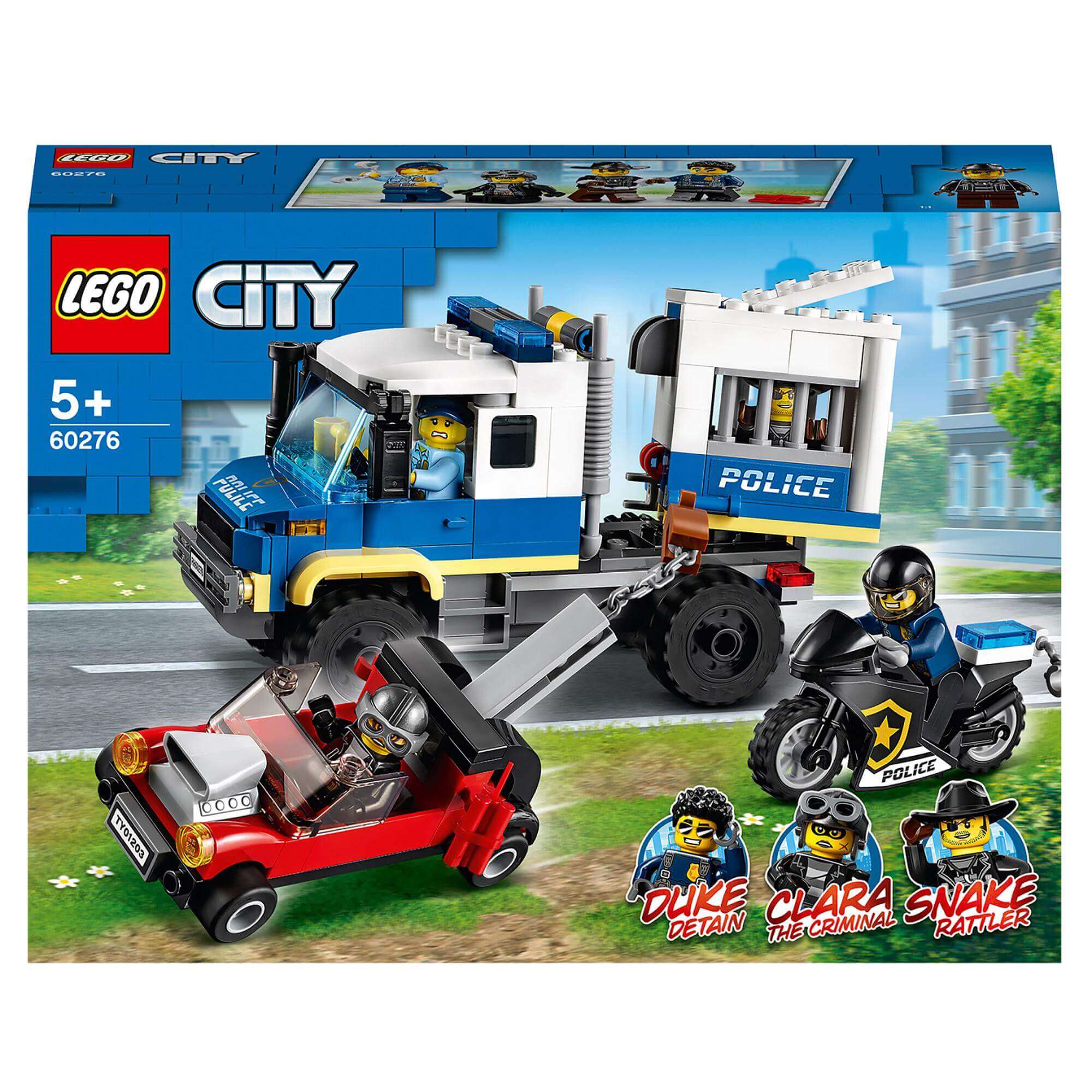 LEGO City Police Prisoner Transport Truck 60276 playset with police characters and vehicles for kids.