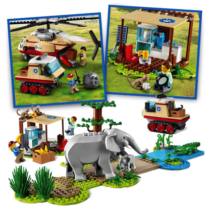LEGO® City Wildlife Rescue Operation Vet Set 60302 with helicopter, vet station, and playful animals for roleplay.