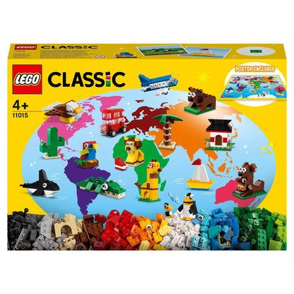 LEGO Classic Around the World set 11015 featuring iconic animals and objects for kids aged 4 and up.