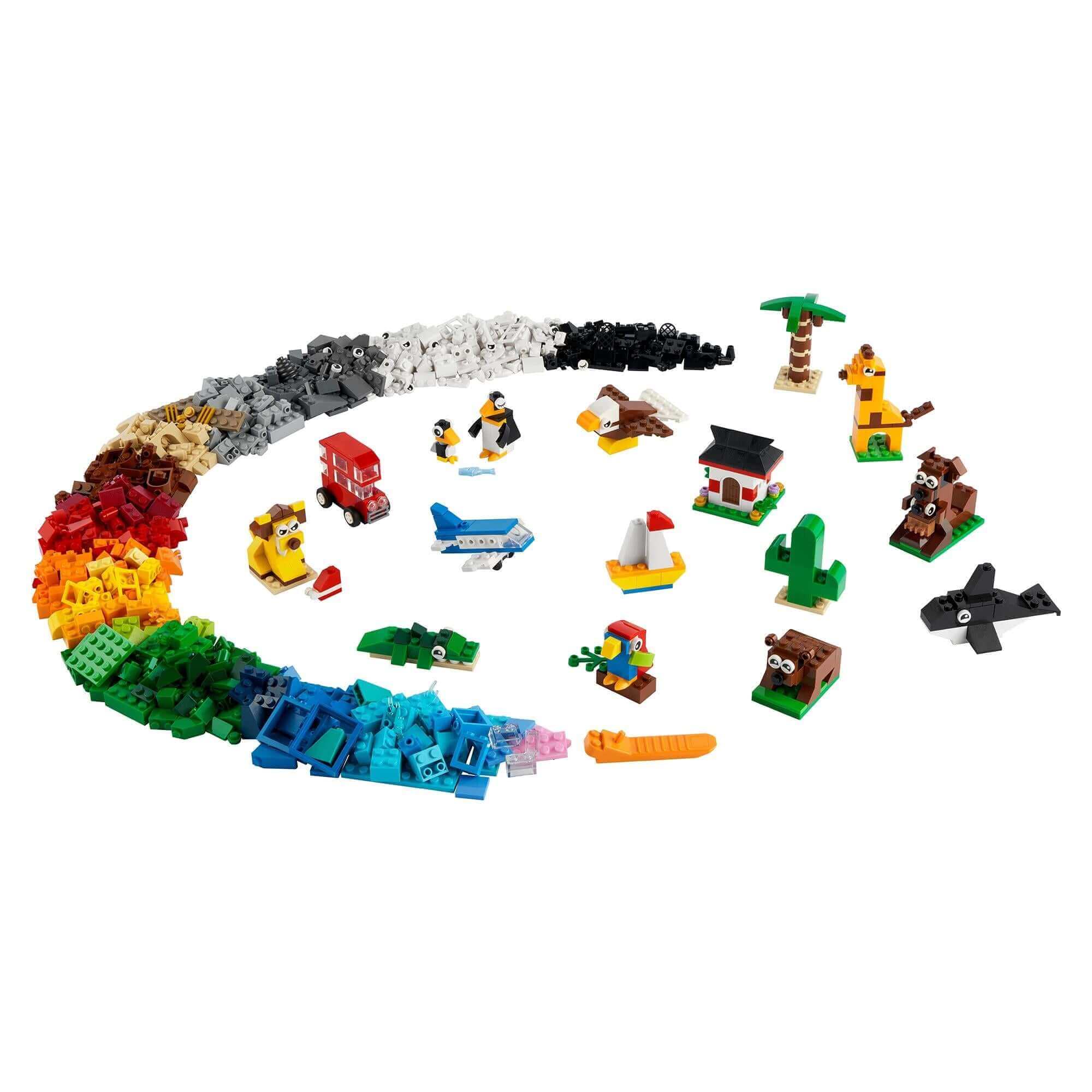 LEGO® Classic Around the World Bricks Set 11015 with colorful bricks and iconic animals for creative play.