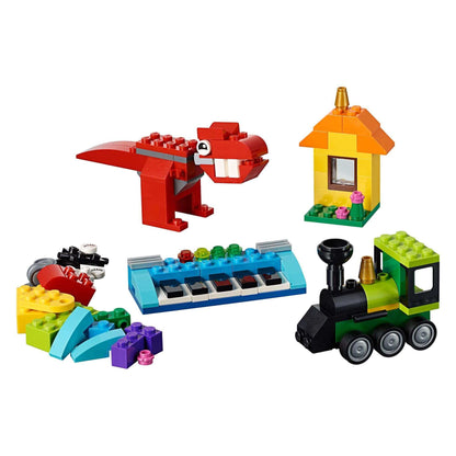 LEGO® Classic Bricks and Ideas construction toy set featuring a dinosaur, train, house, and instruments.