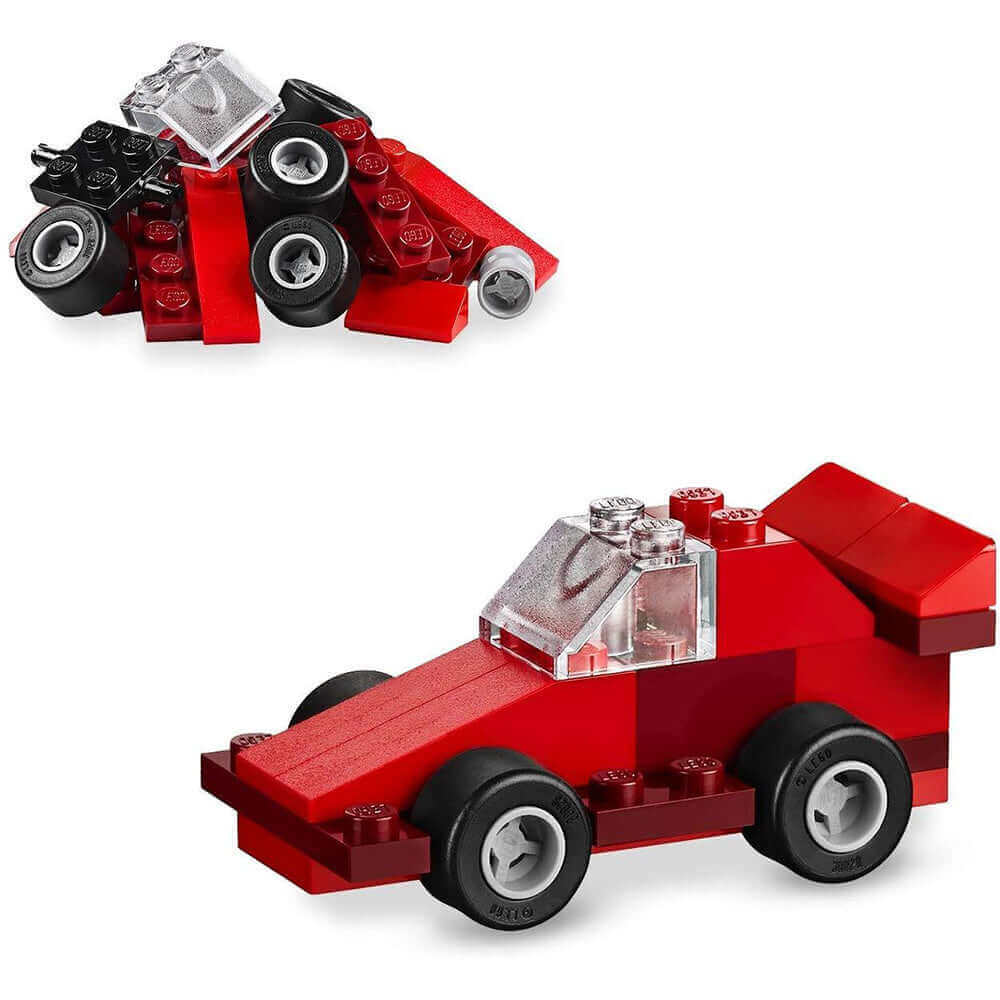 LEGO Classic Creative Bricks red race car model with colorful bricks for imaginative play, suitable for ages 4 and up.