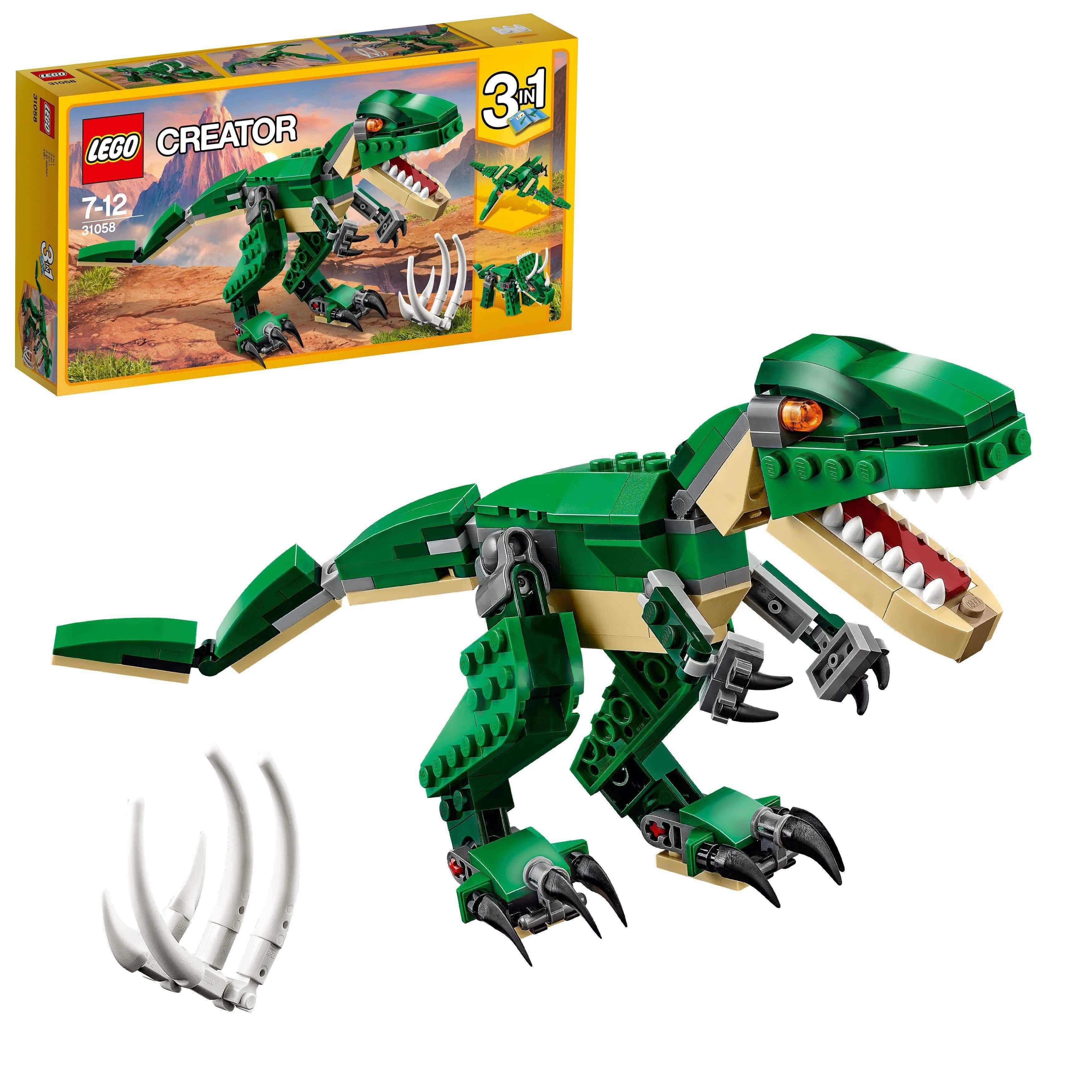 LEGO® Creator 3in1 Mighty Dinosaurs Set 31058 T-Rex with posable joints and claws, box included.