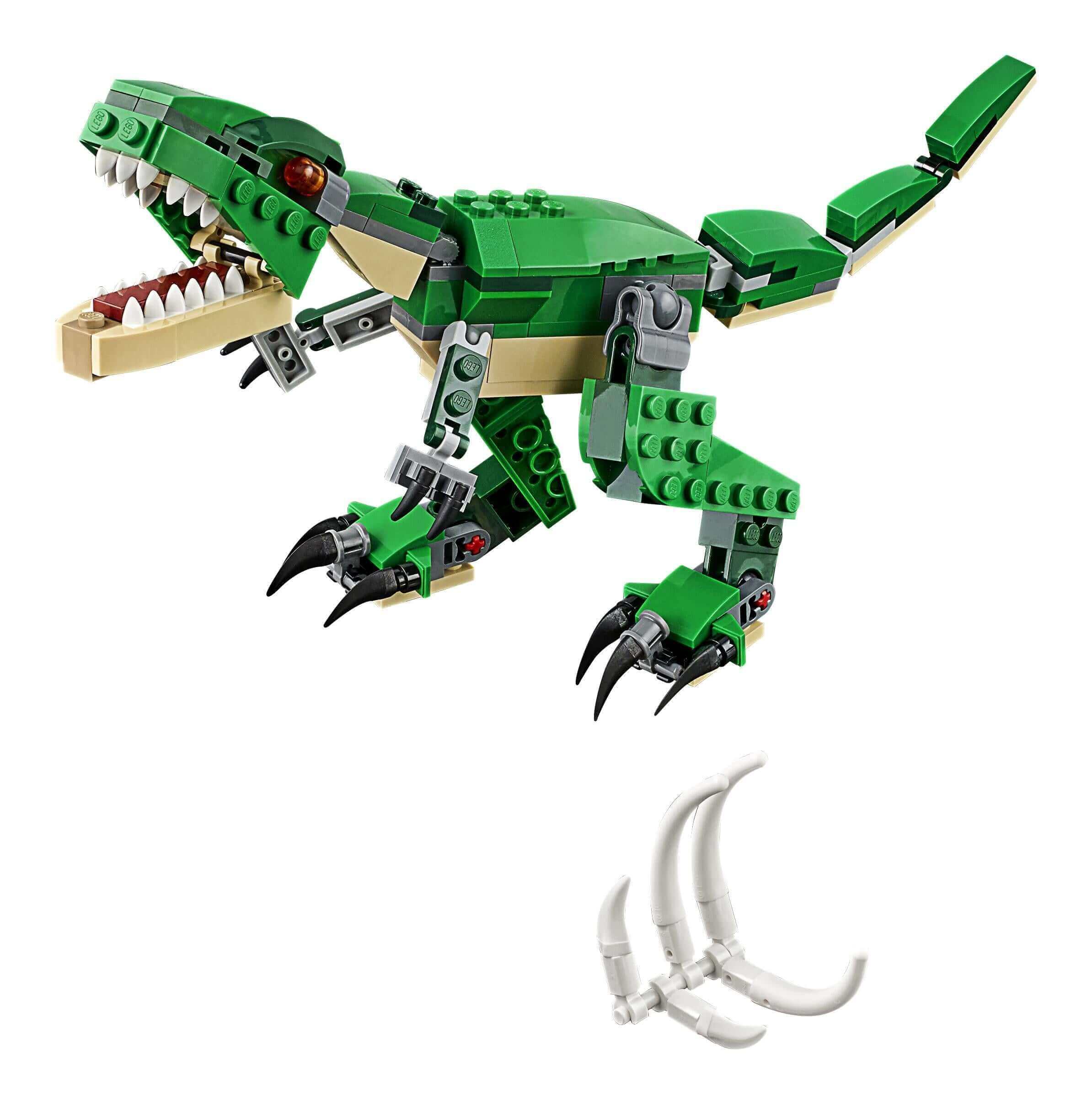 LEGO Creator 3in1 Mighty Dinosaurs T-Rex model set 31058 with posable joints and claws.