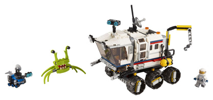 LEGO® Creator 3in1 Space Rover Explorer Set 31107 with a space rover, alien creature, and astronaut minifigures.