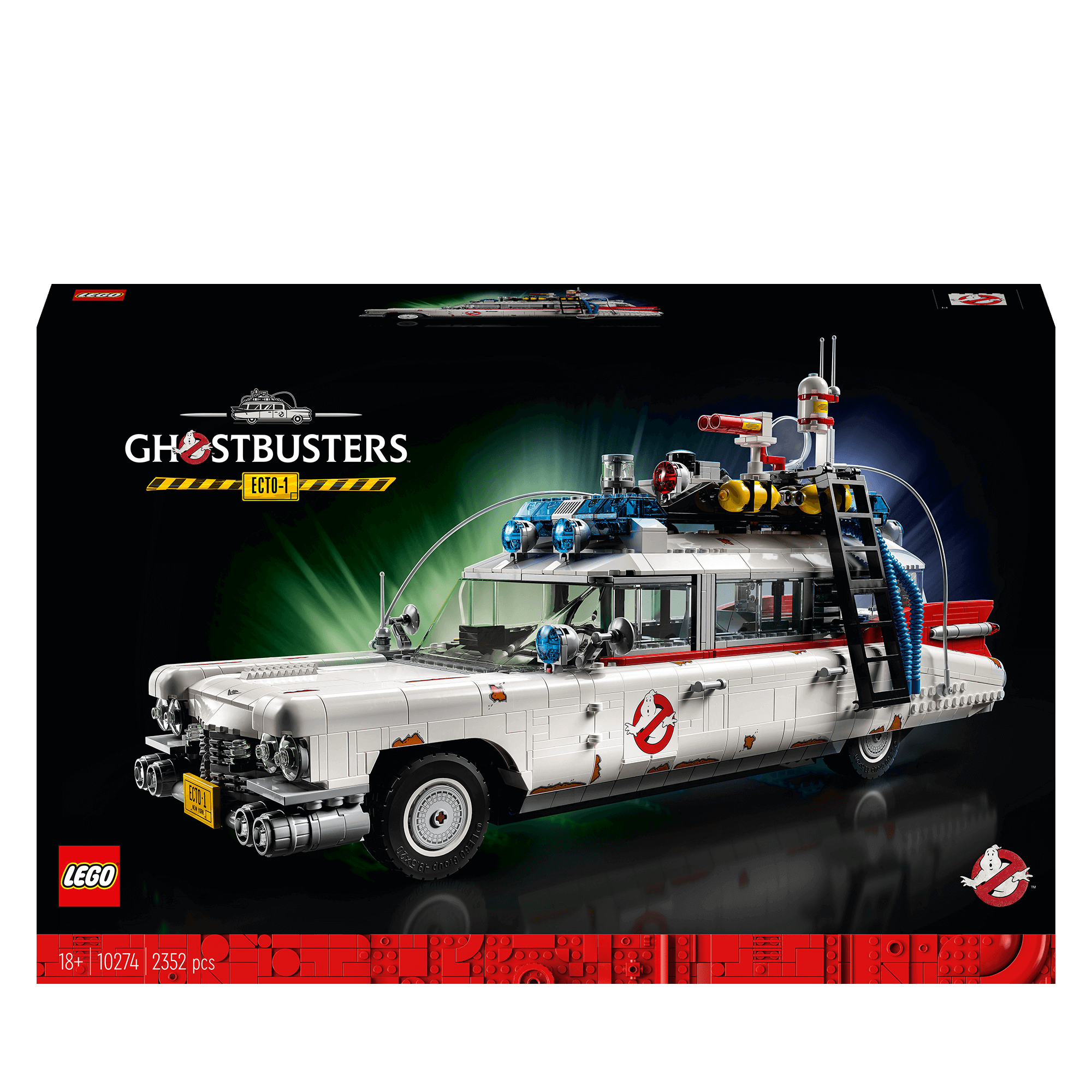LEGO Creator Expert Ghostbusters ECTO-1 Set 10274 box packaging featuring 2552 pieces for adult builders.