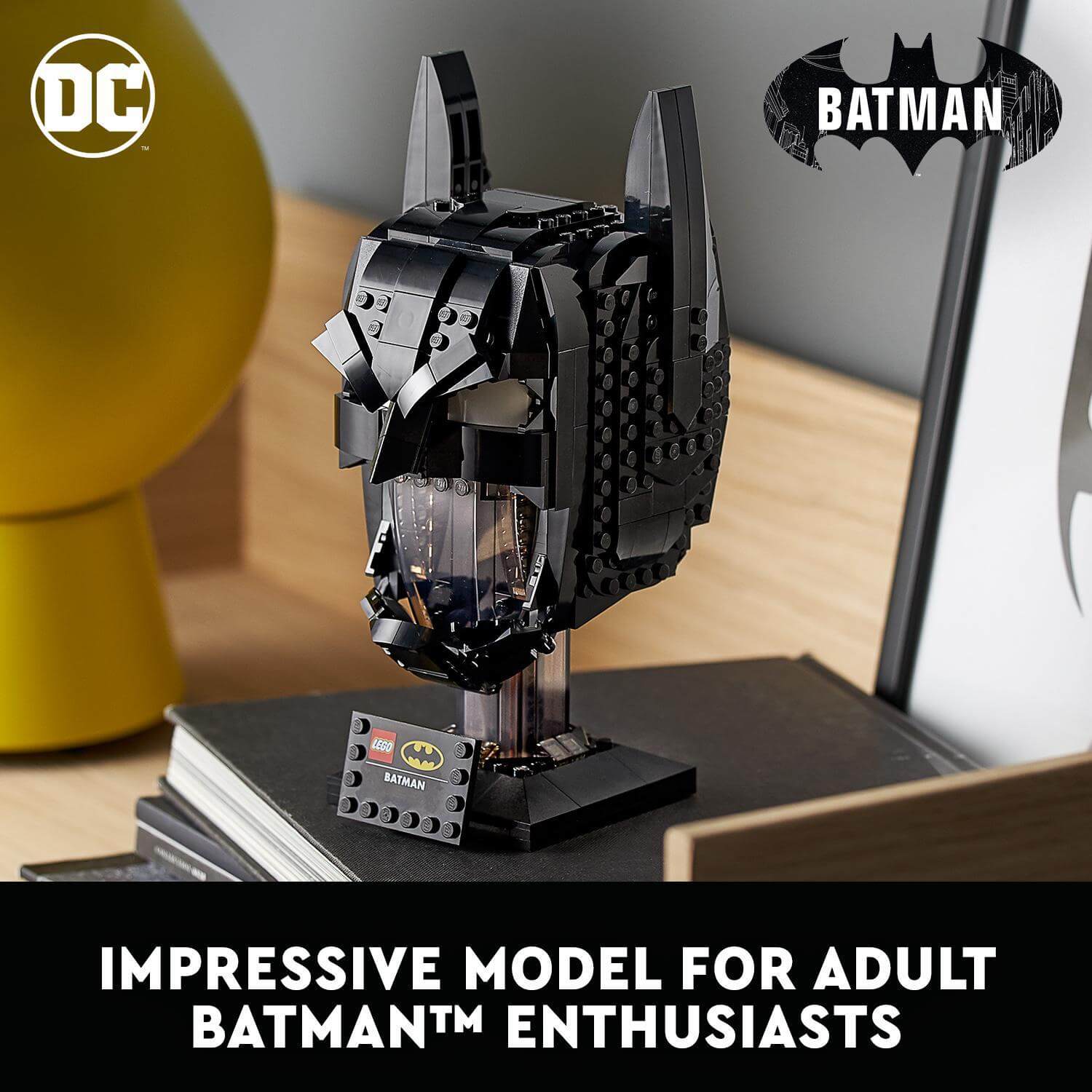 LEGO® DC Batman Cowl set 76182, detailed model for adult fans of the Caped Crusader, showcasing iconic Batman design.