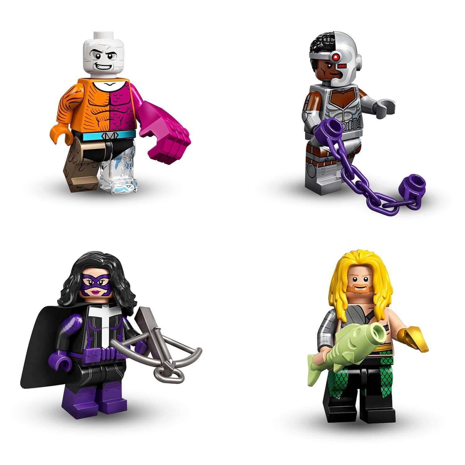 LEGO® Minifigures DC Super Heroes Series 71026 including iconic characters like Cyborg, Huntress, and others.
