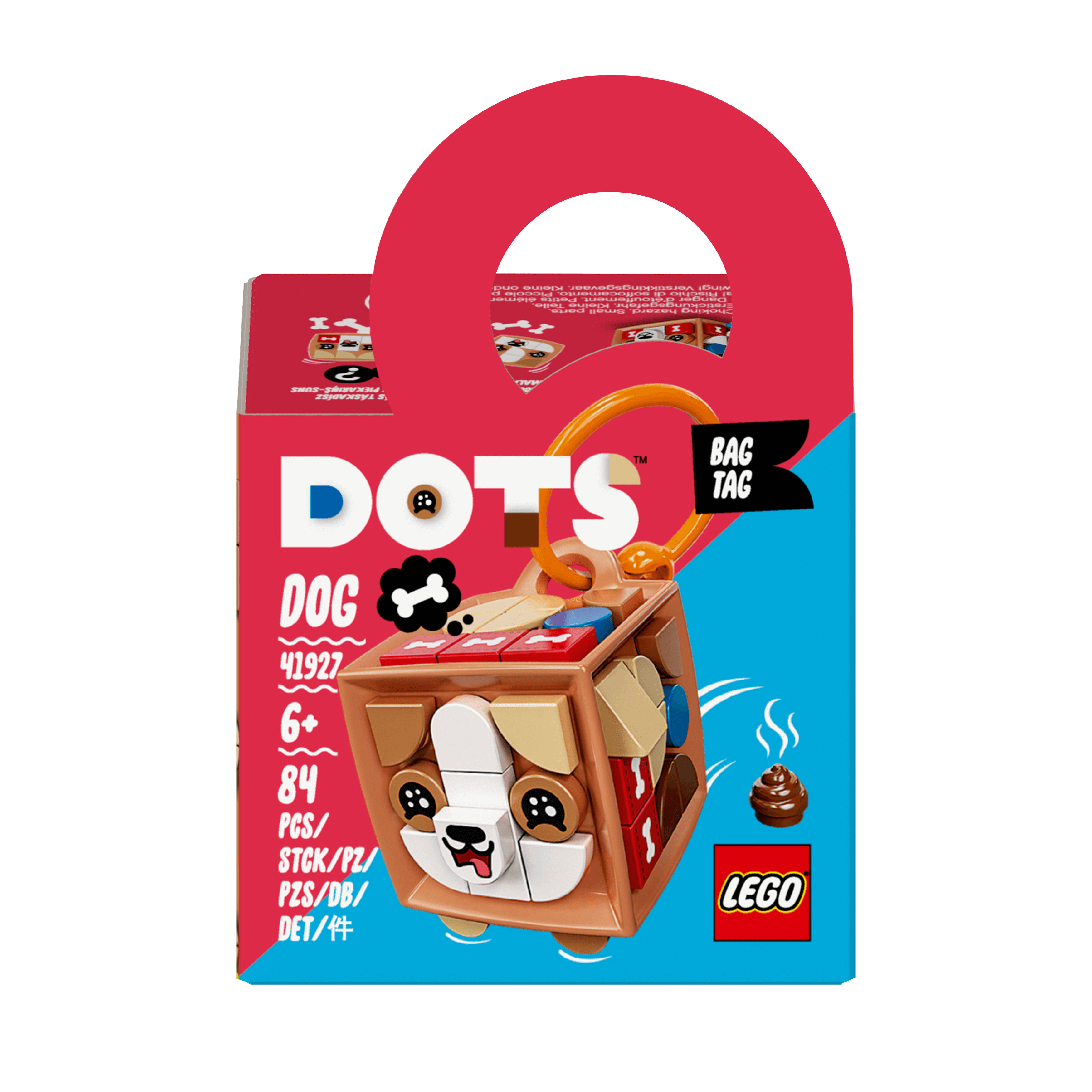 LEGO® DOTS Dog Bag Tag Craft Set 41927 for kids, featuring a cute puppy design and colorful tiles.