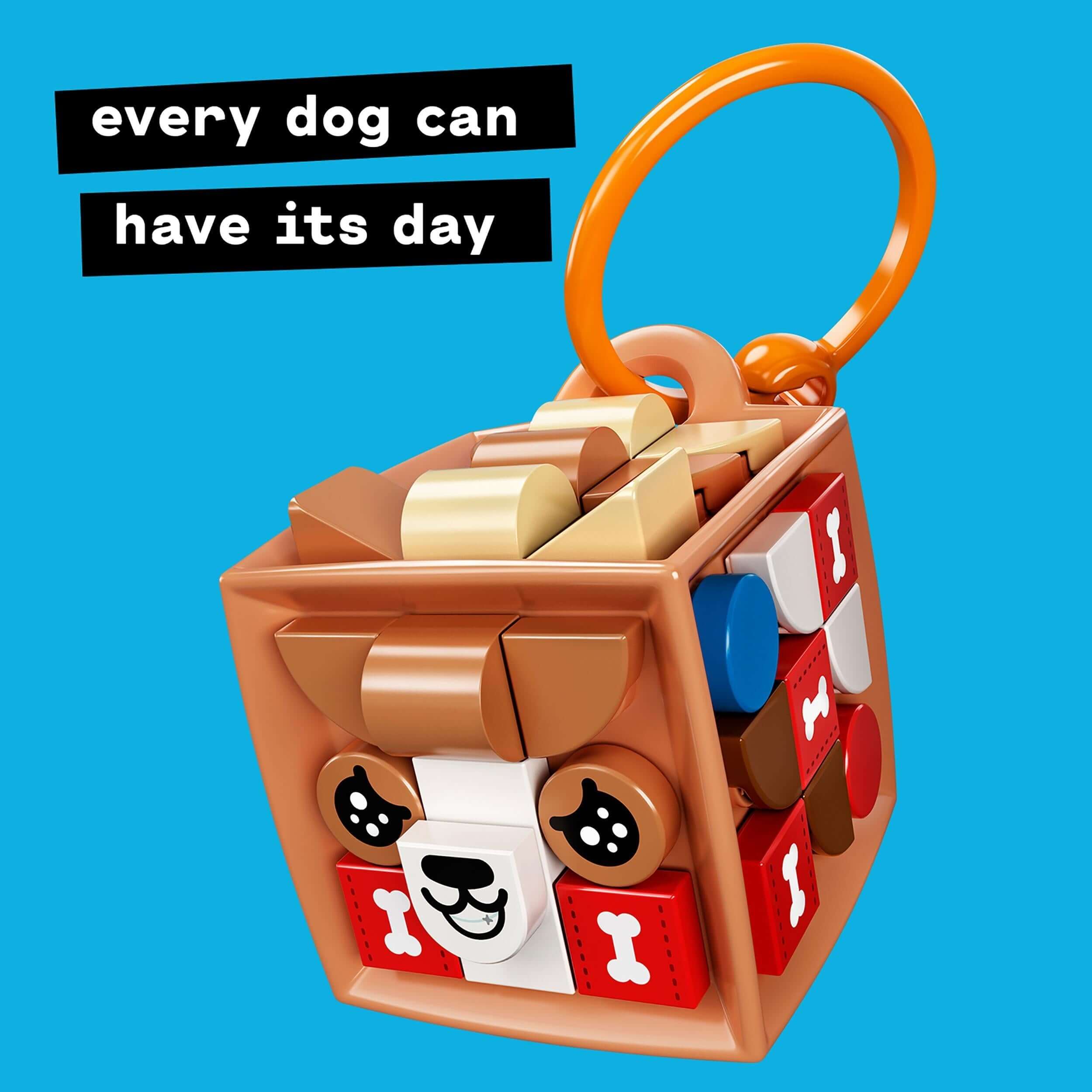 LEGO® DOTS Bag Tag Dog Accessories Craft Set 41927 in cube shape with colorful tiles and a hanger.