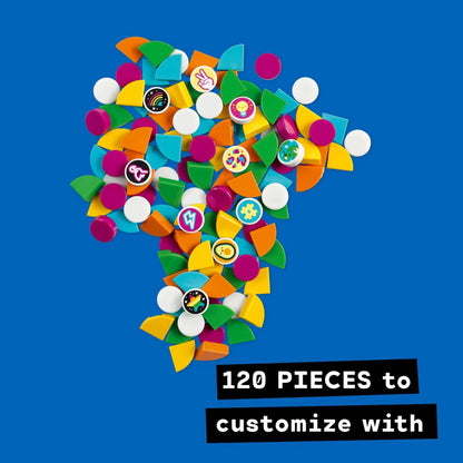 LEGO DOTS Extra DOTS Series 5 set with 120 colorful customizable tiles on a blue background.